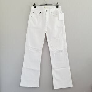 Etica Amis Mid Rise Boot Cut Jeans Vintage White, Size 24, Distressed Raw Hem